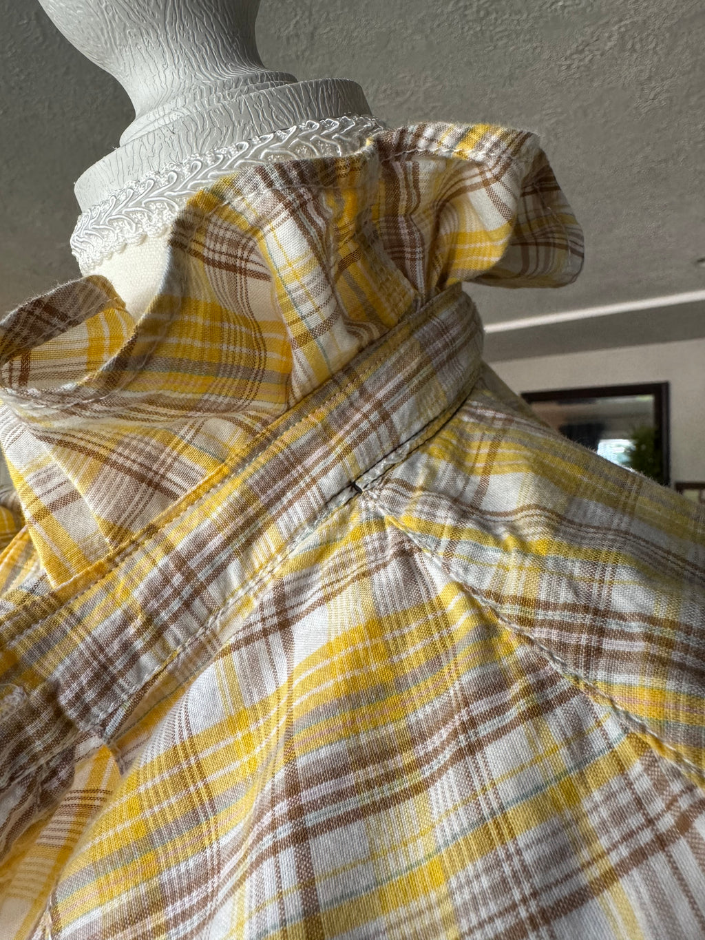 Yellow Plaid Short Sleeve with Pearl Snaps - Size Medium