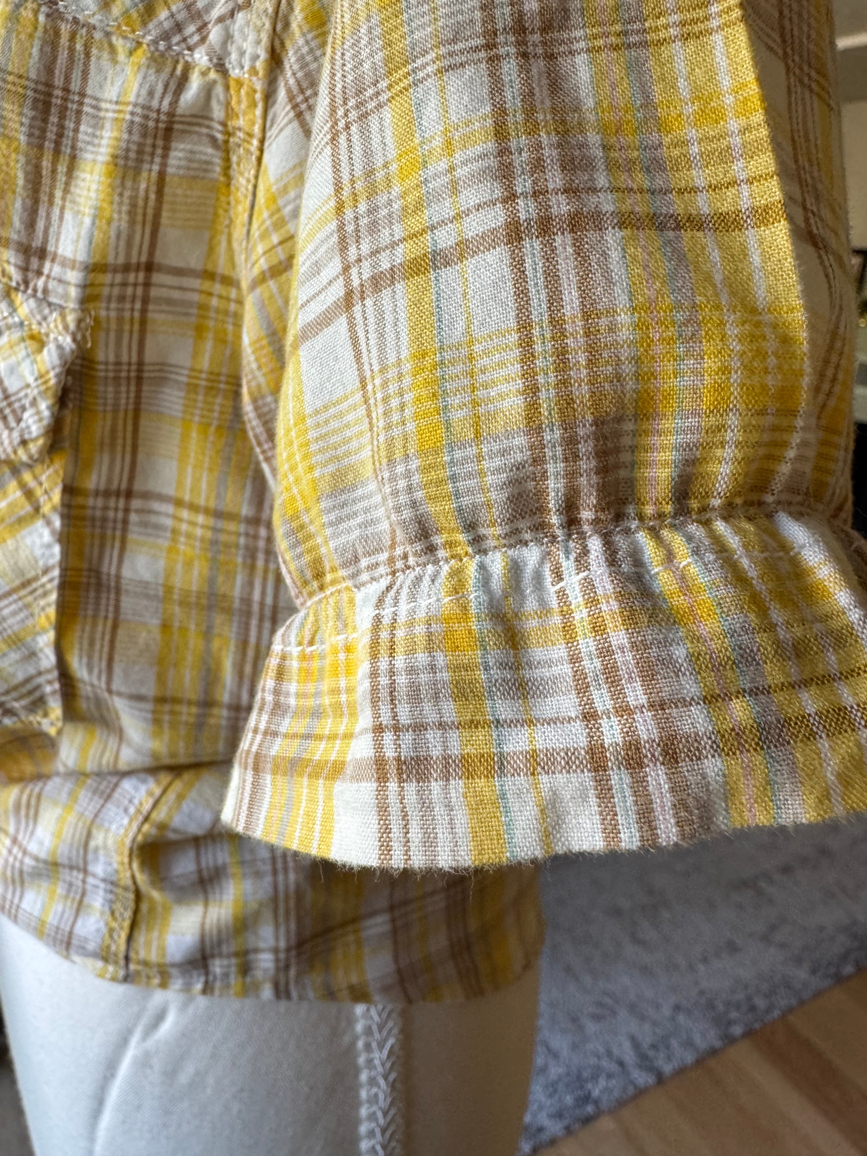 Yellow Plaid Short Sleeve with Pearl Snaps - Size Medium