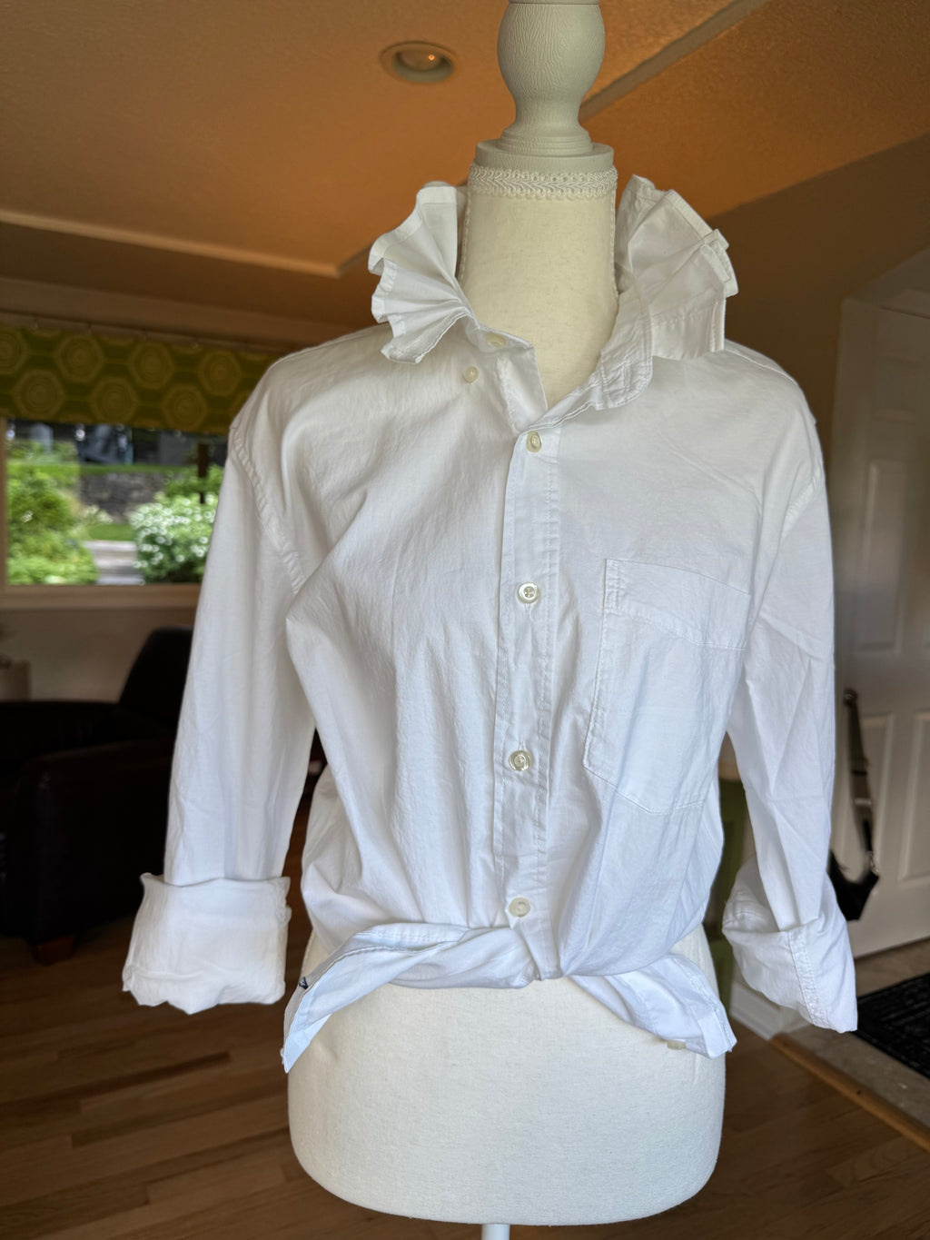 White - Brand New Gap Upcycled Men's shirt with Ruffle Collar