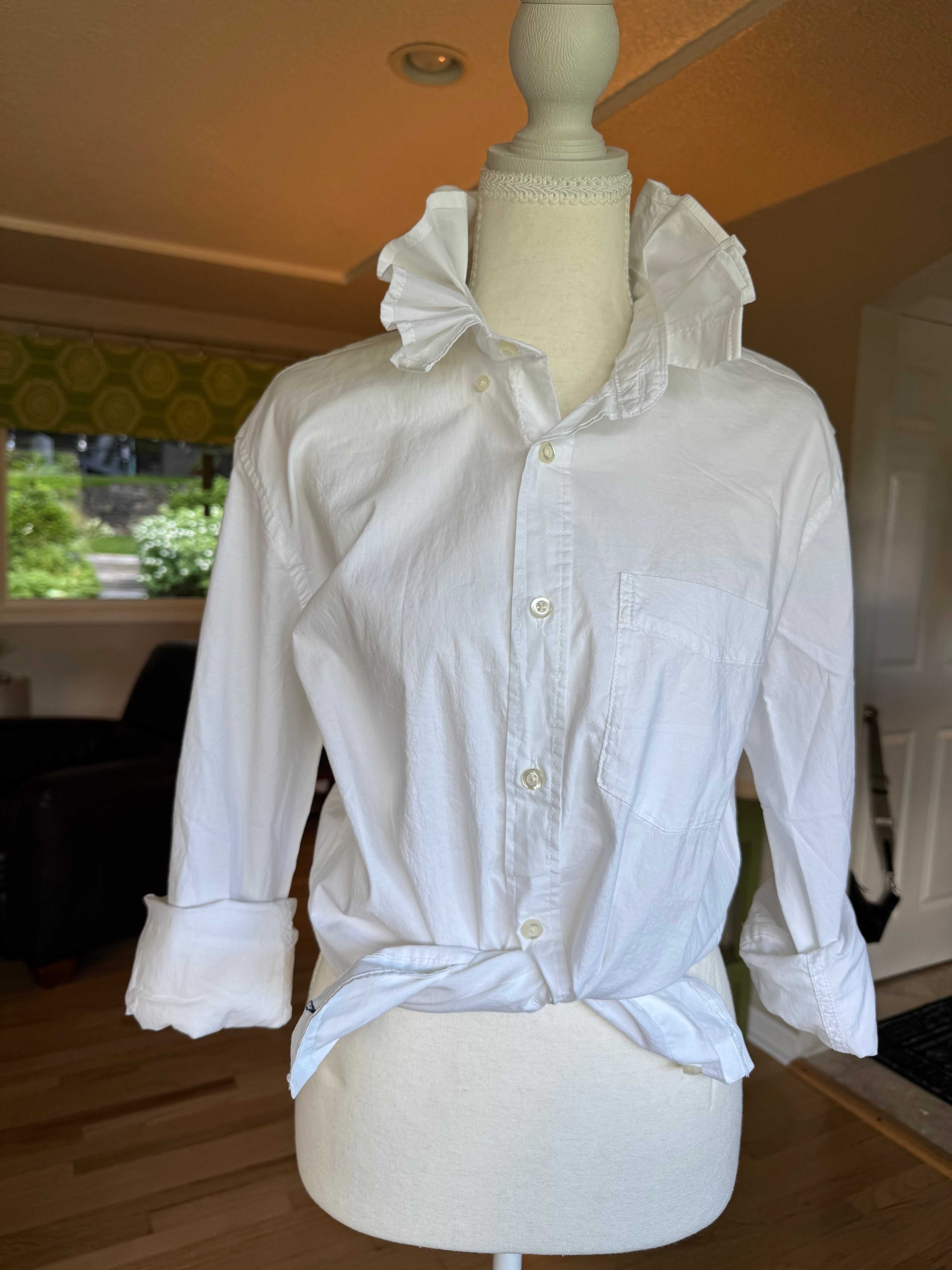 White - Brand New Gap Upcycled Men's shirt with Ruffle Collar