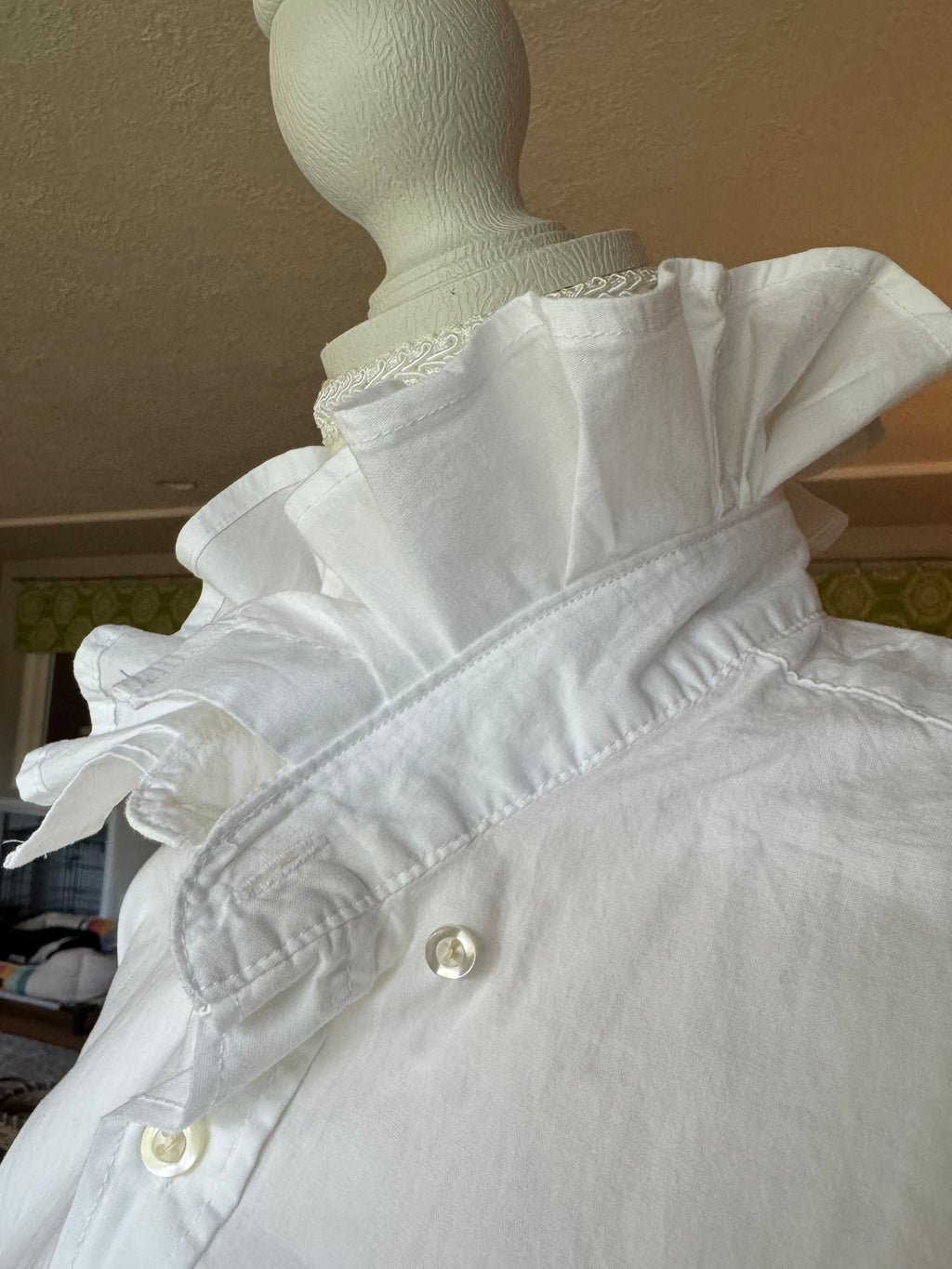 White - Brand New Gap Upcycled Men's shirt with Ruffle Collar