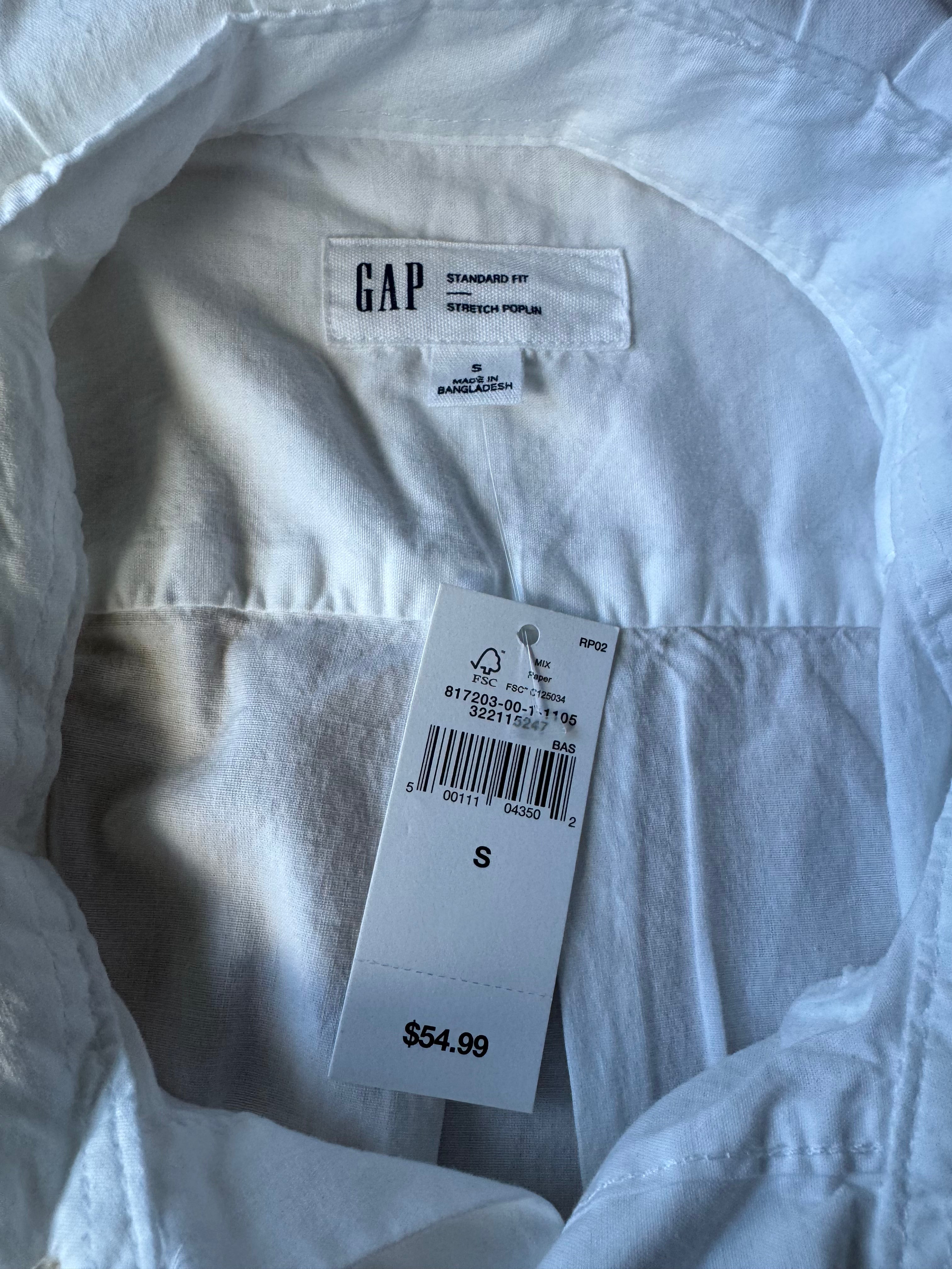 White - Brand New Gap Upcycled Men's shirt with Ruffle Collar Short Sleeve