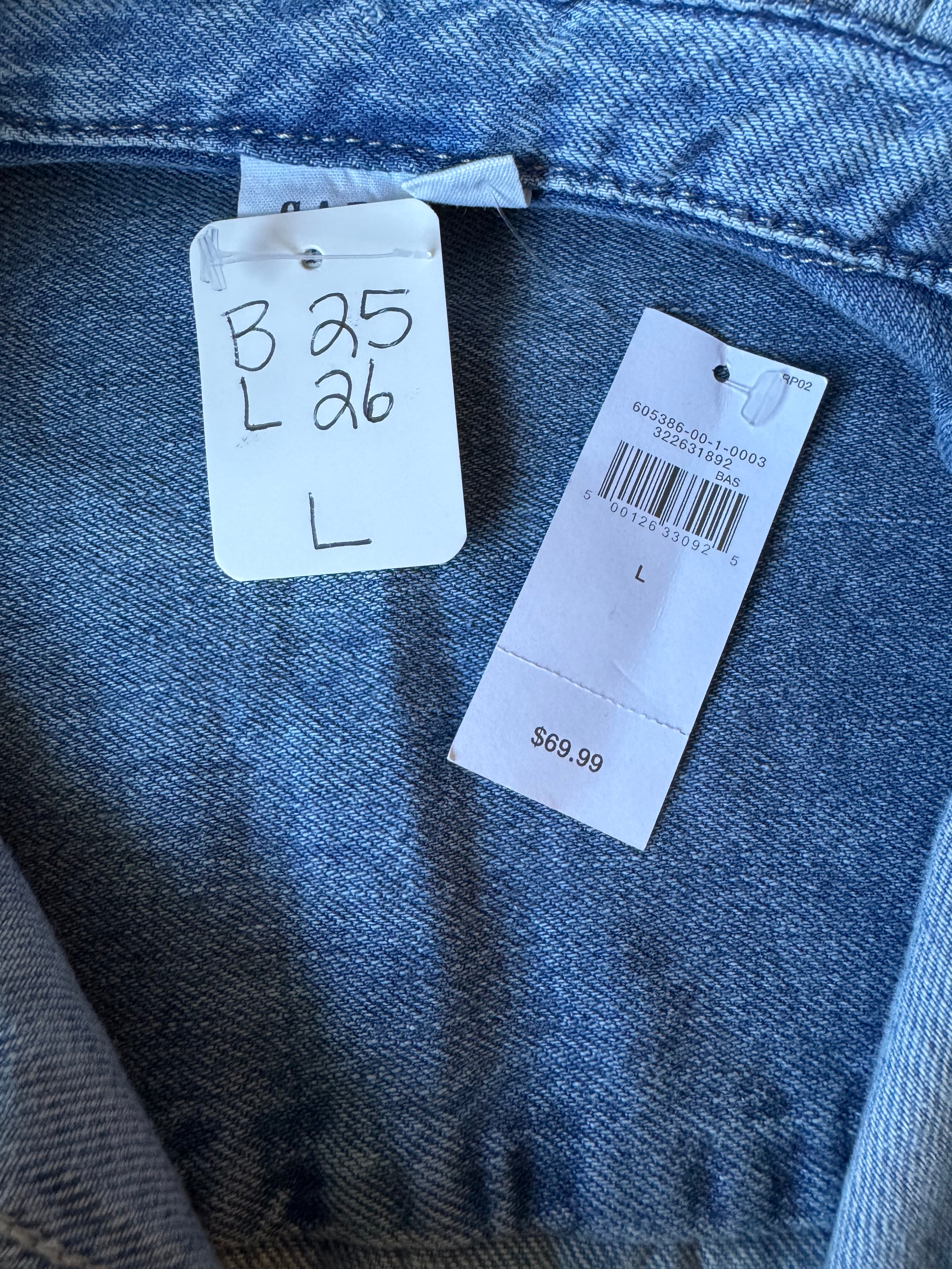 Medium Wash Denim - Brand New Gap Upcycled Women's shirt with Ruffle Collar