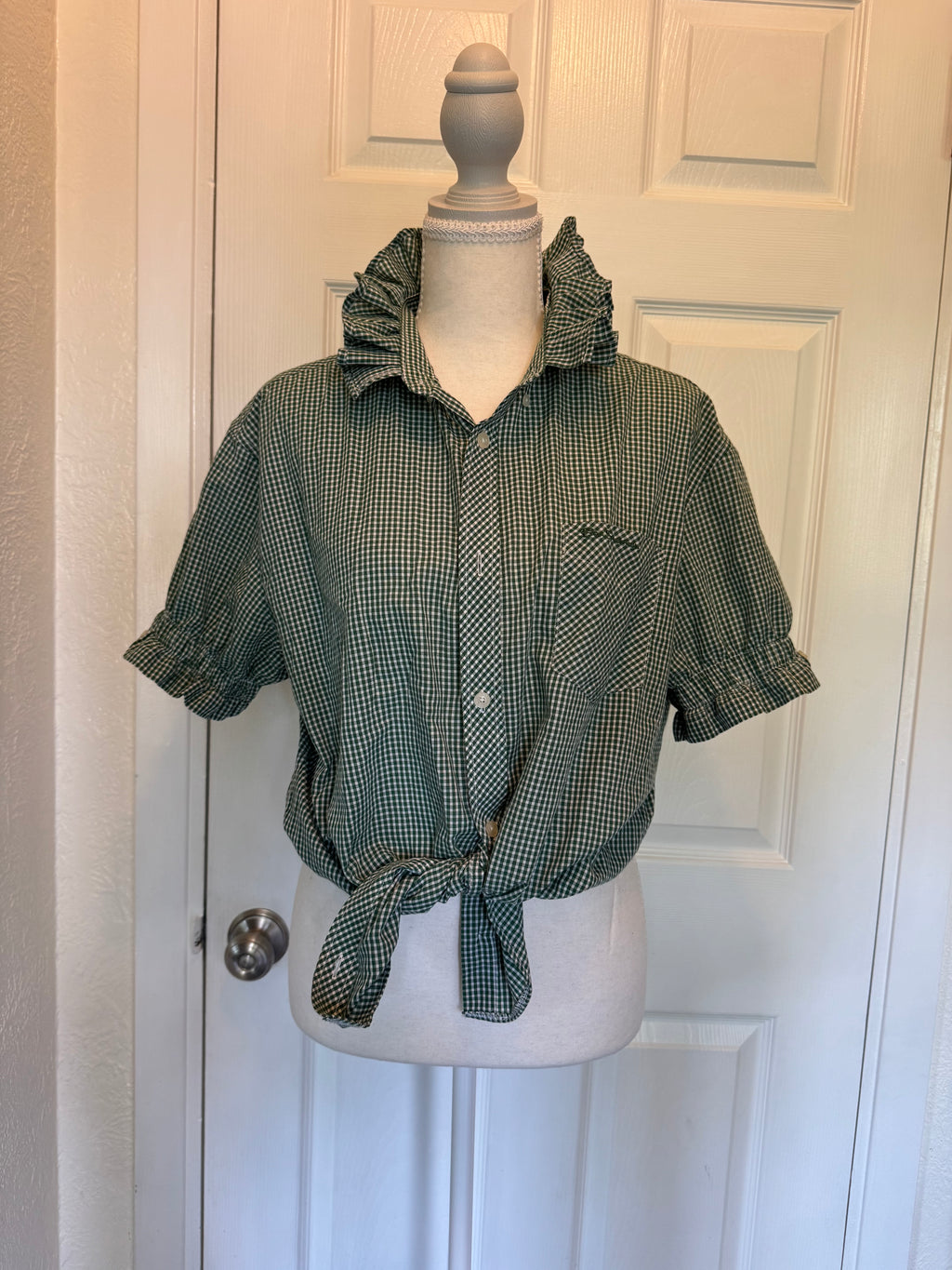 Green Plaid Ben Sherman Short Gathered Sleeve - Size Large