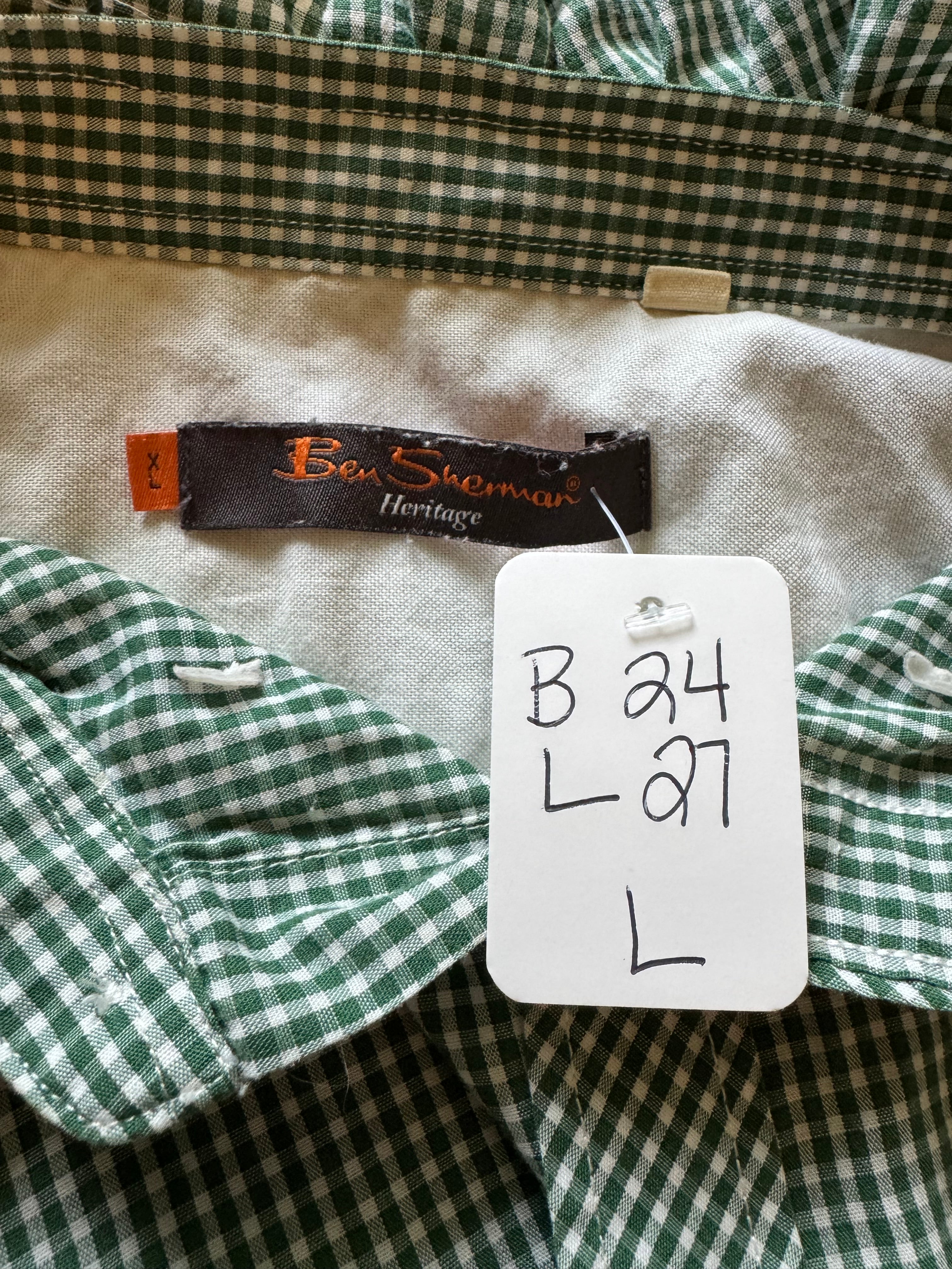 Green Plaid Ben Sherman Short Gathered Sleeve - Size Large