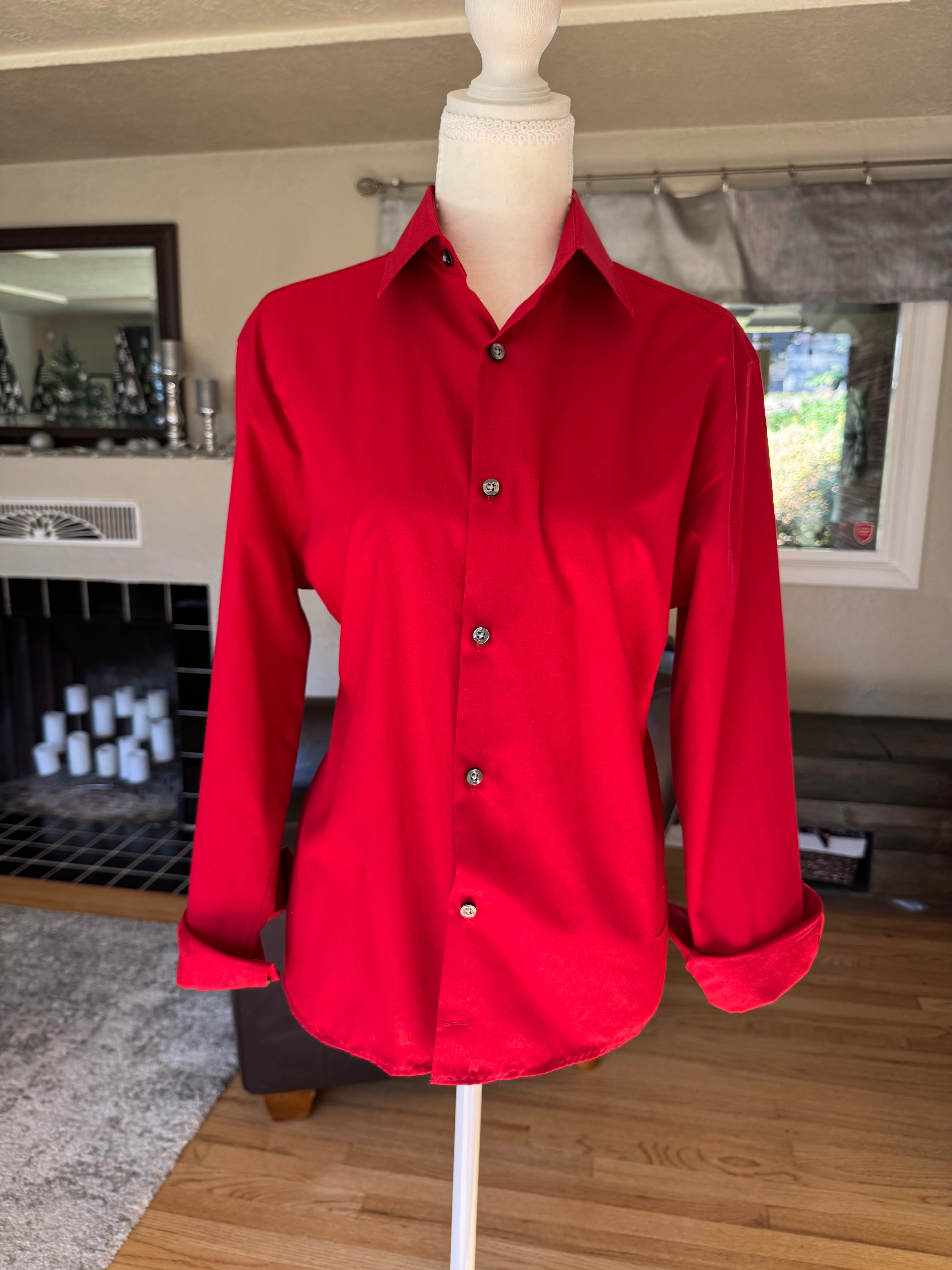 SOLD Vivian - Upcycled Mens shirt - Red Linen - size Medium