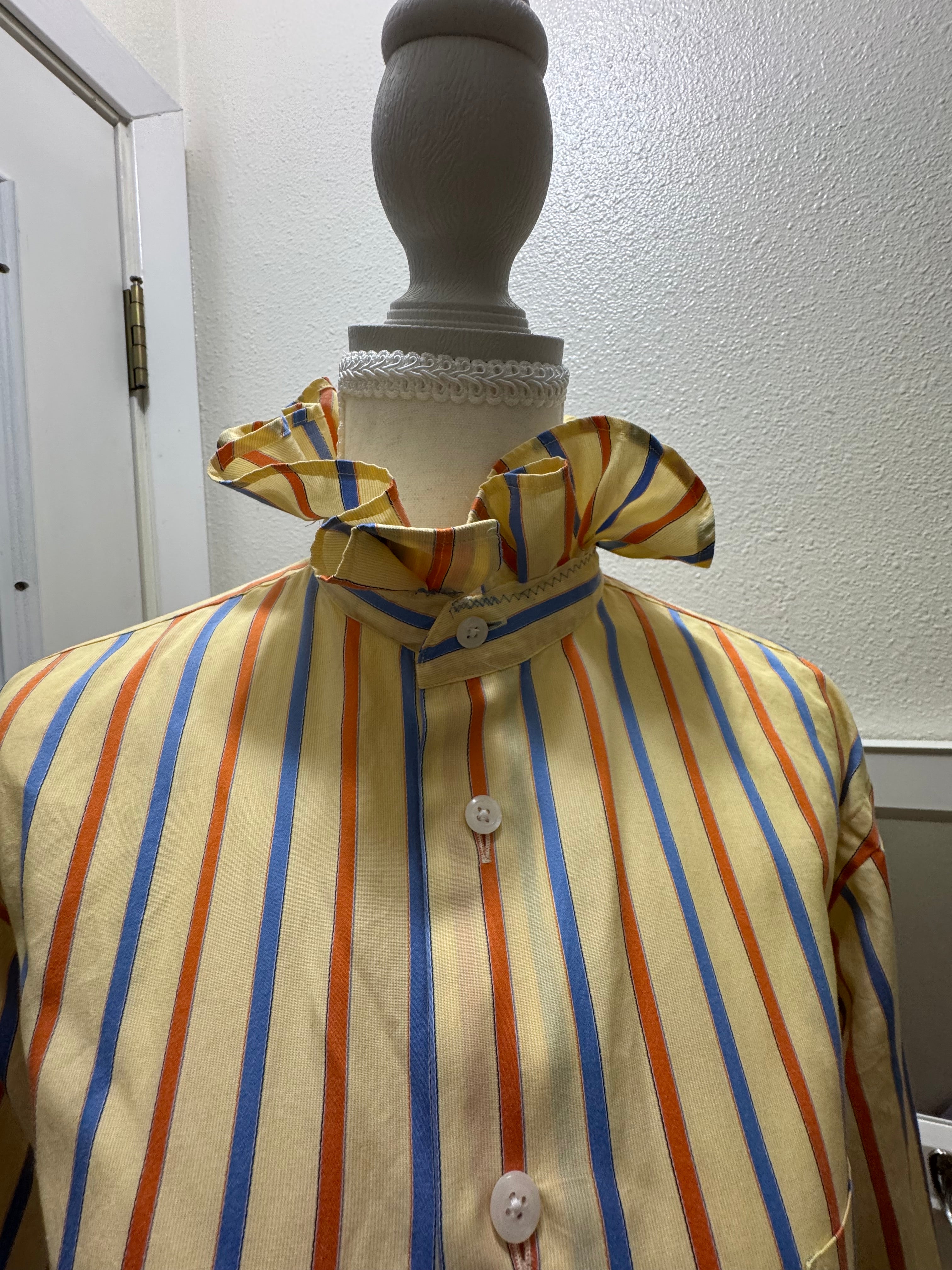 SOLD Piper - Vintage Yellow Striped Mens Ruffle Shirt - Size Large