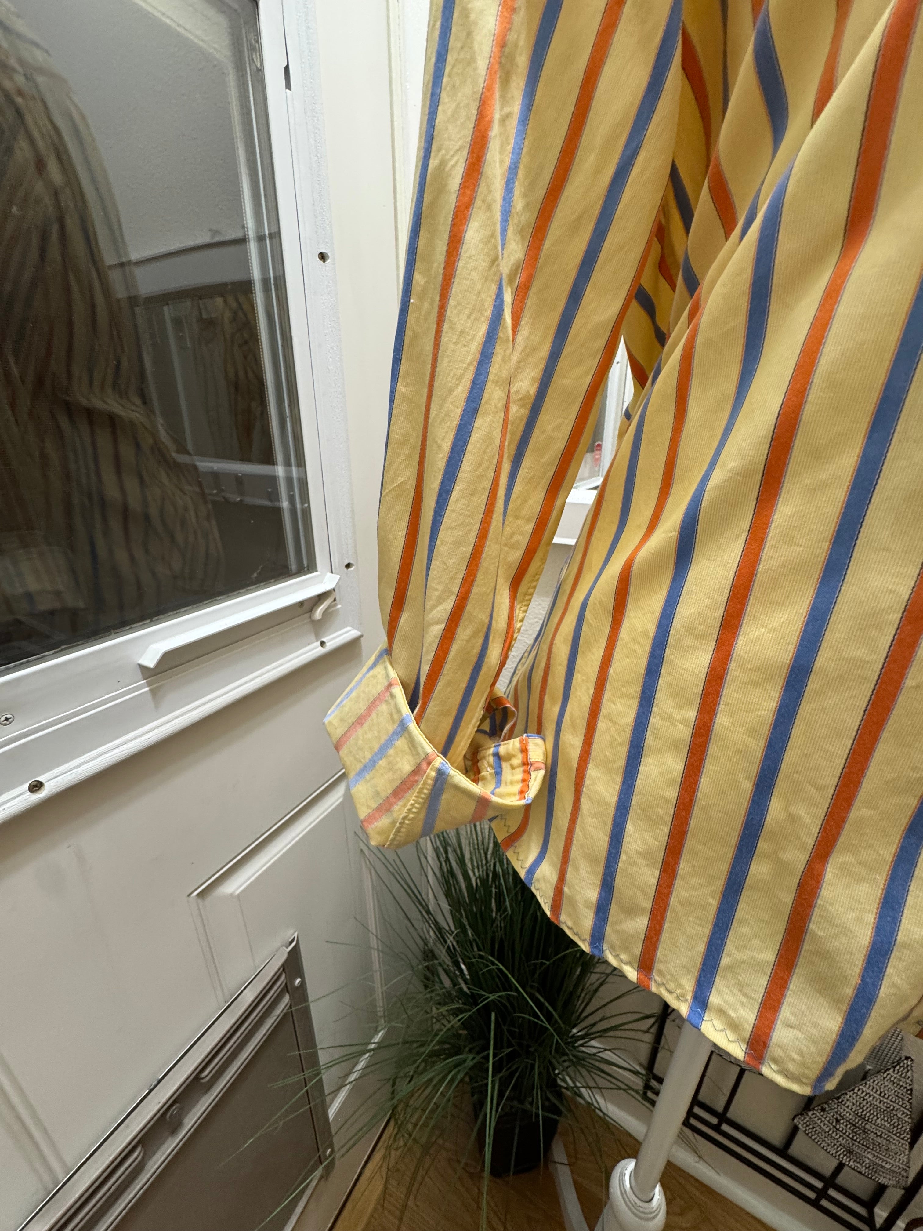 SOLD Piper - Vintage Yellow Striped Mens Ruffle Shirt - Size Large