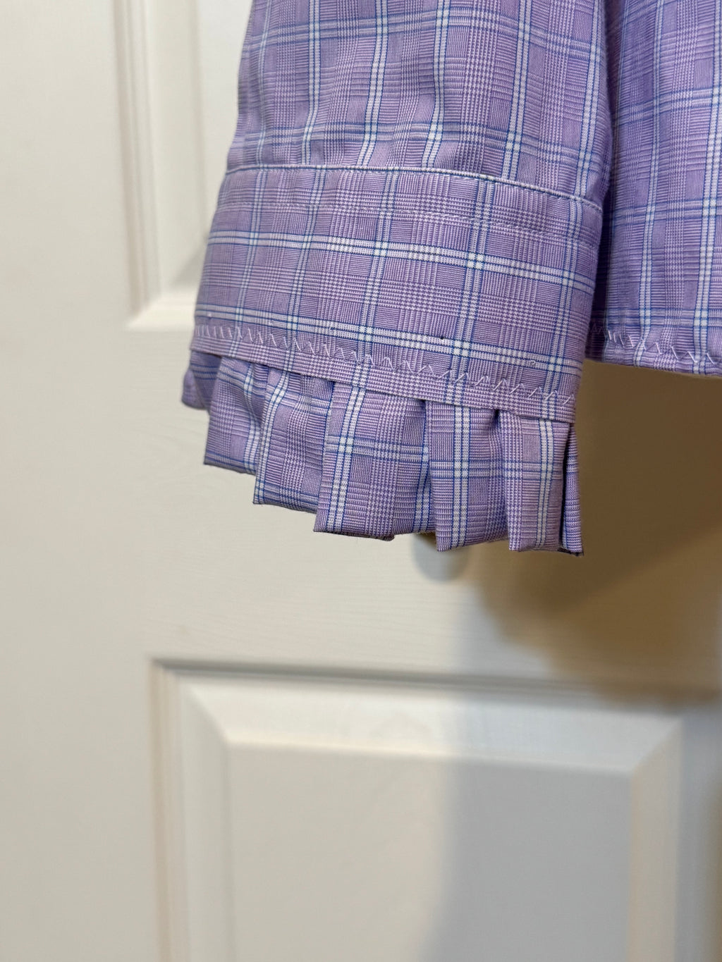 SOLD Hope - Croft & Barrow Mens Upcycled Ruffle Collar and Sleeve Shirt - Lavender Plaid - Size Medium/Large