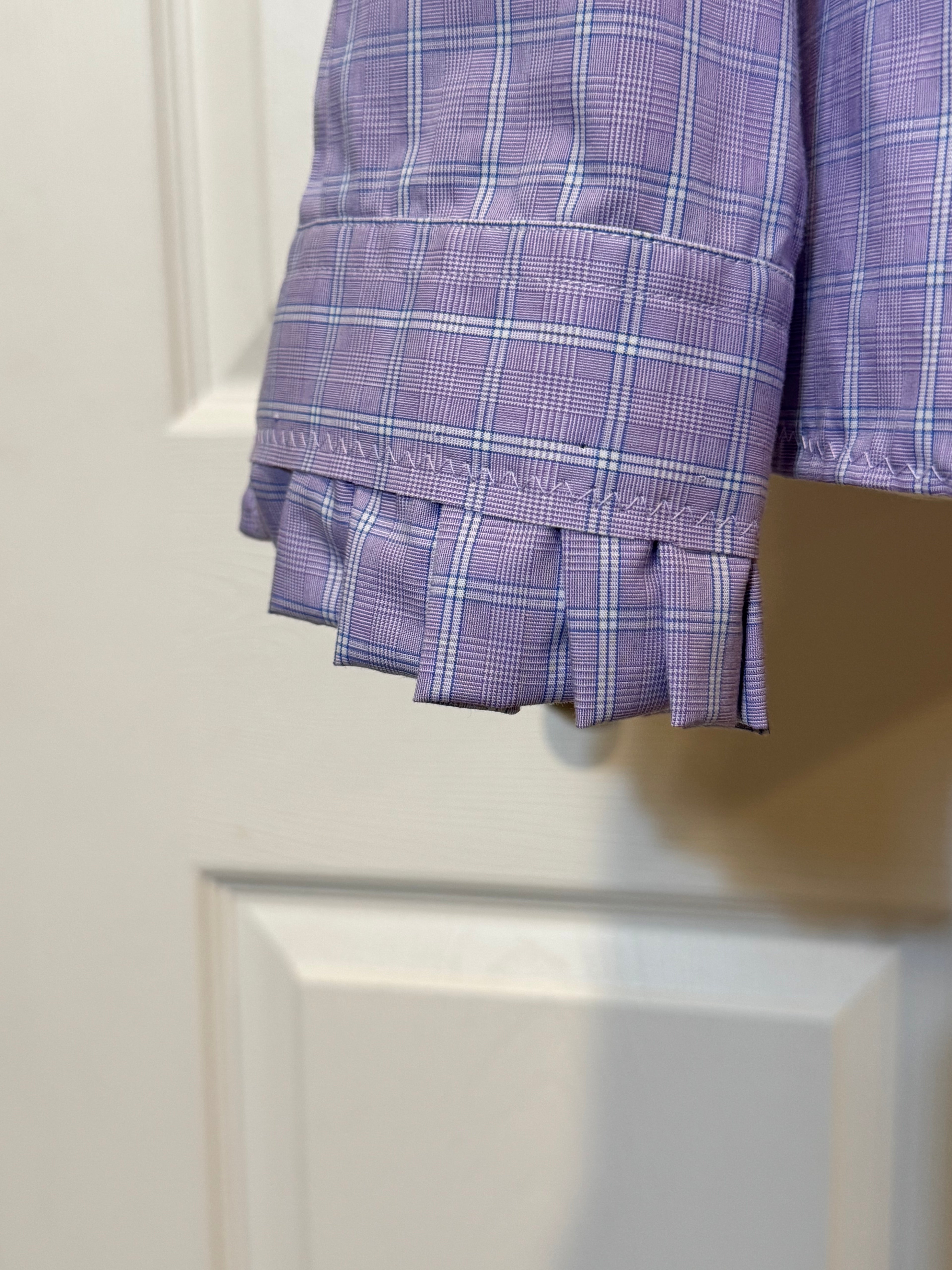 SOLD Hope - Croft & Barrow Mens Upcycled Ruffle Collar and Sleeve Shirt - Lavender Plaid - Size Medium/Large