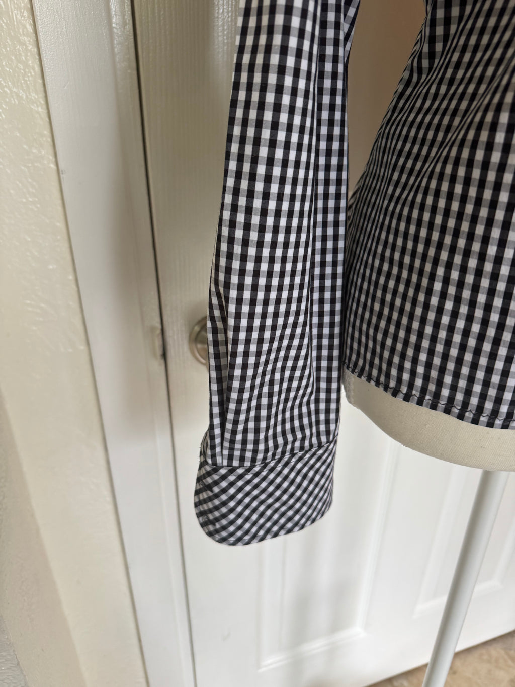 Elizabeth - 1901 Up-Cycled Men's Ruffle Shirt - Black and White Check - size Large/Extra Large