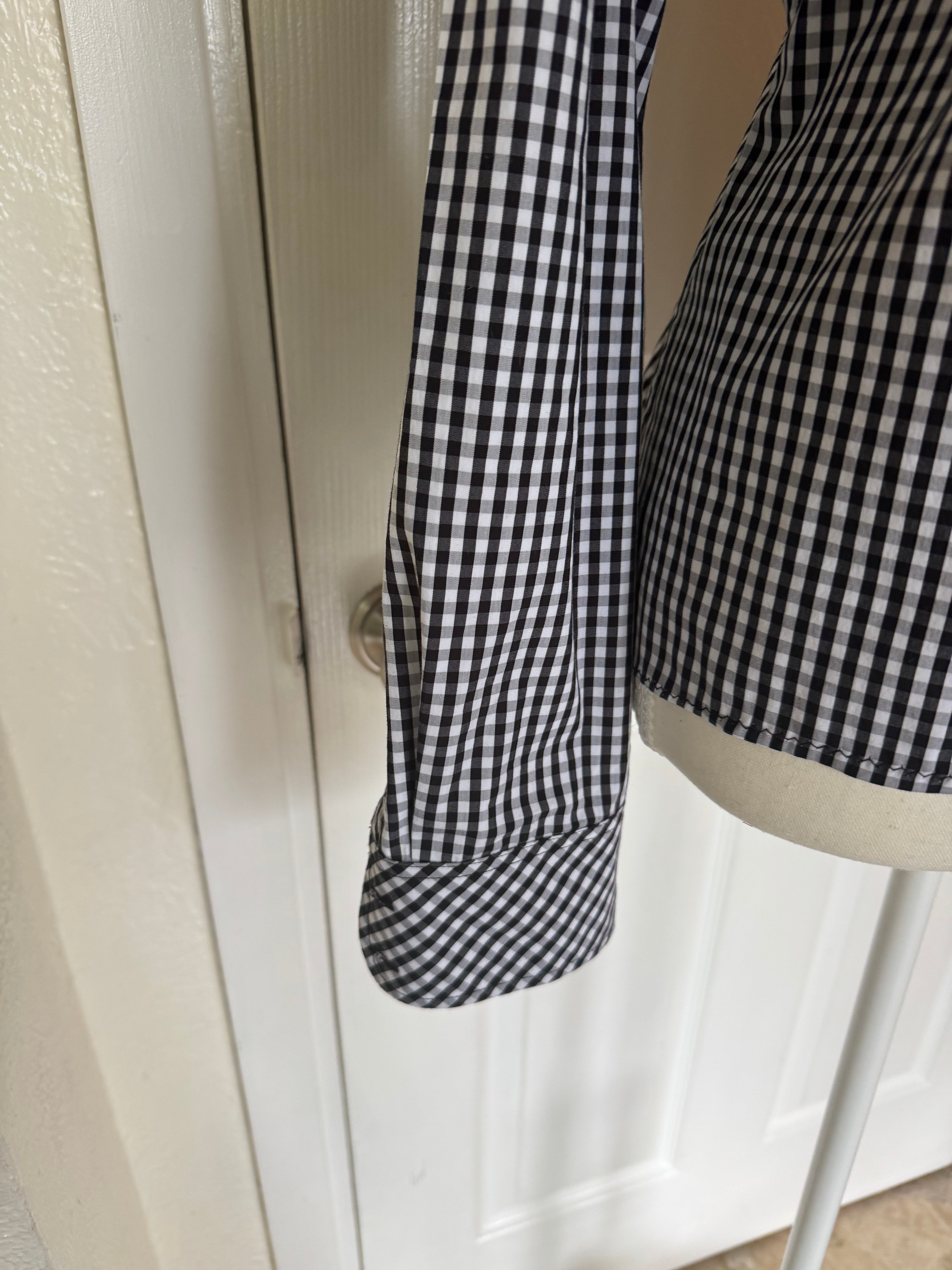 Elizabeth - 1901 Up-Cycled Men's Ruffle Shirt - Black and White Check - size Large/Extra Large
