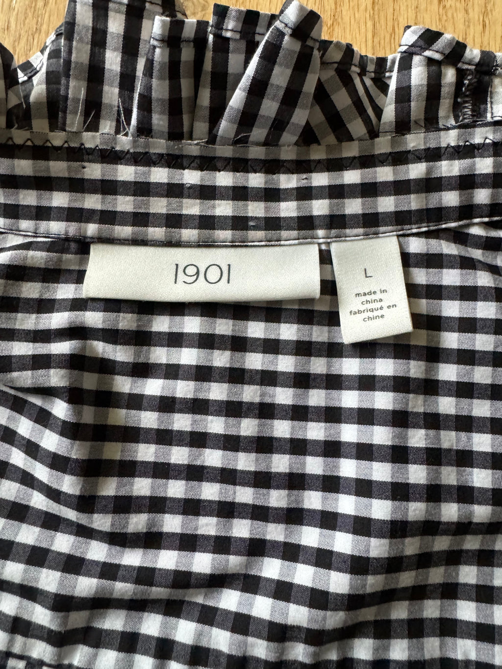 Elizabeth - 1901 Up-Cycled Men's Ruffle Shirt - Black and White Check - size Large/Extra Large