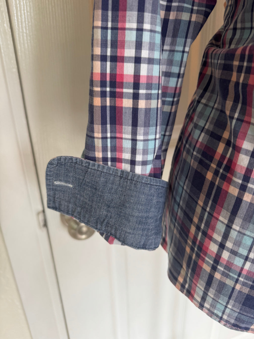 SOLD Bobbi - Banana Republic Mens Upcycled Ruffle Shirt - Plaid - Size Medium
