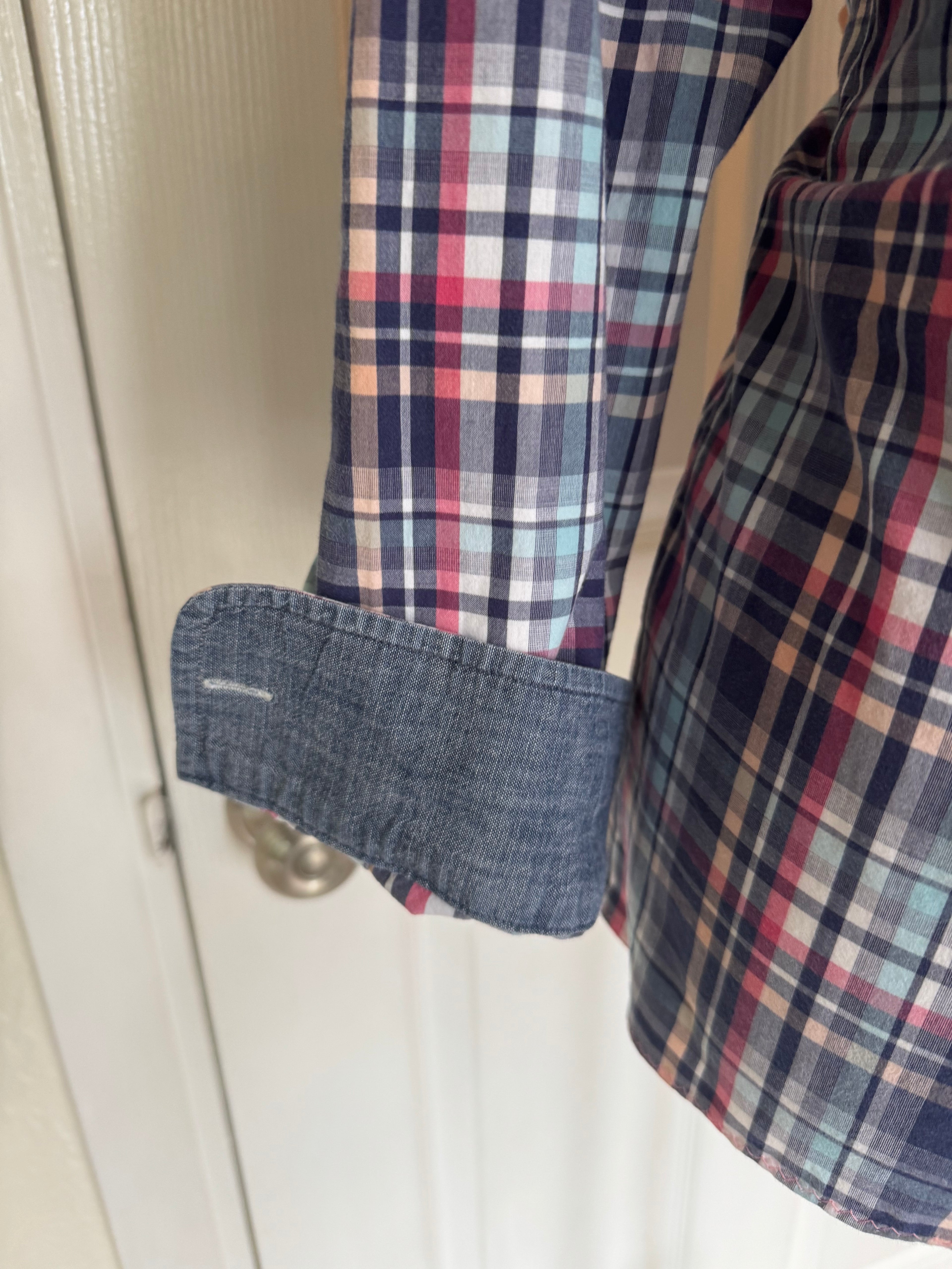 SOLD Bobbi - Banana Republic Mens Upcycled Ruffle Shirt - Plaid - Size Medium