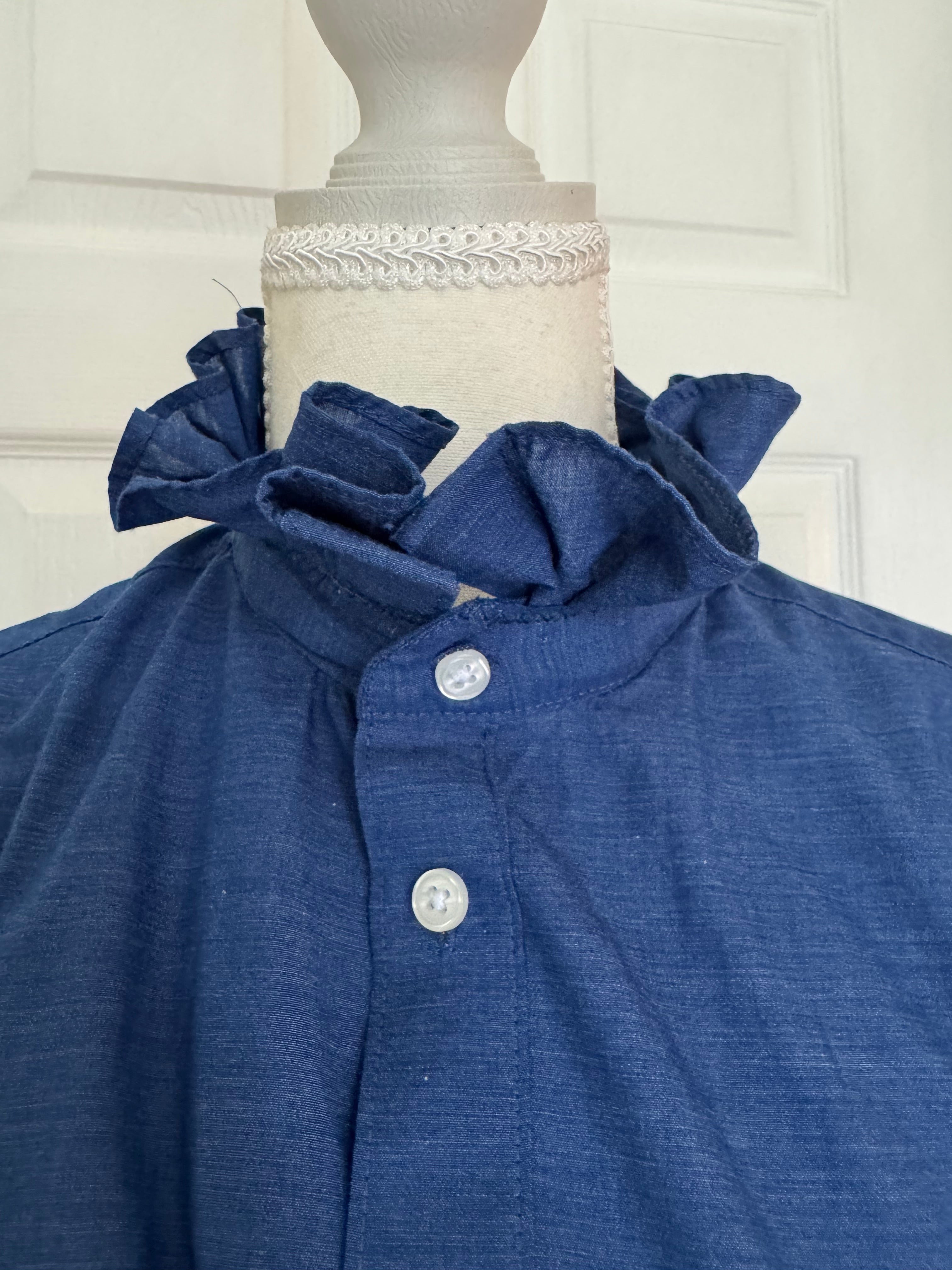 SOLD Trinity - H&M Mens Upcycled Ruffle Shirt - Navy Blue - Size Medium