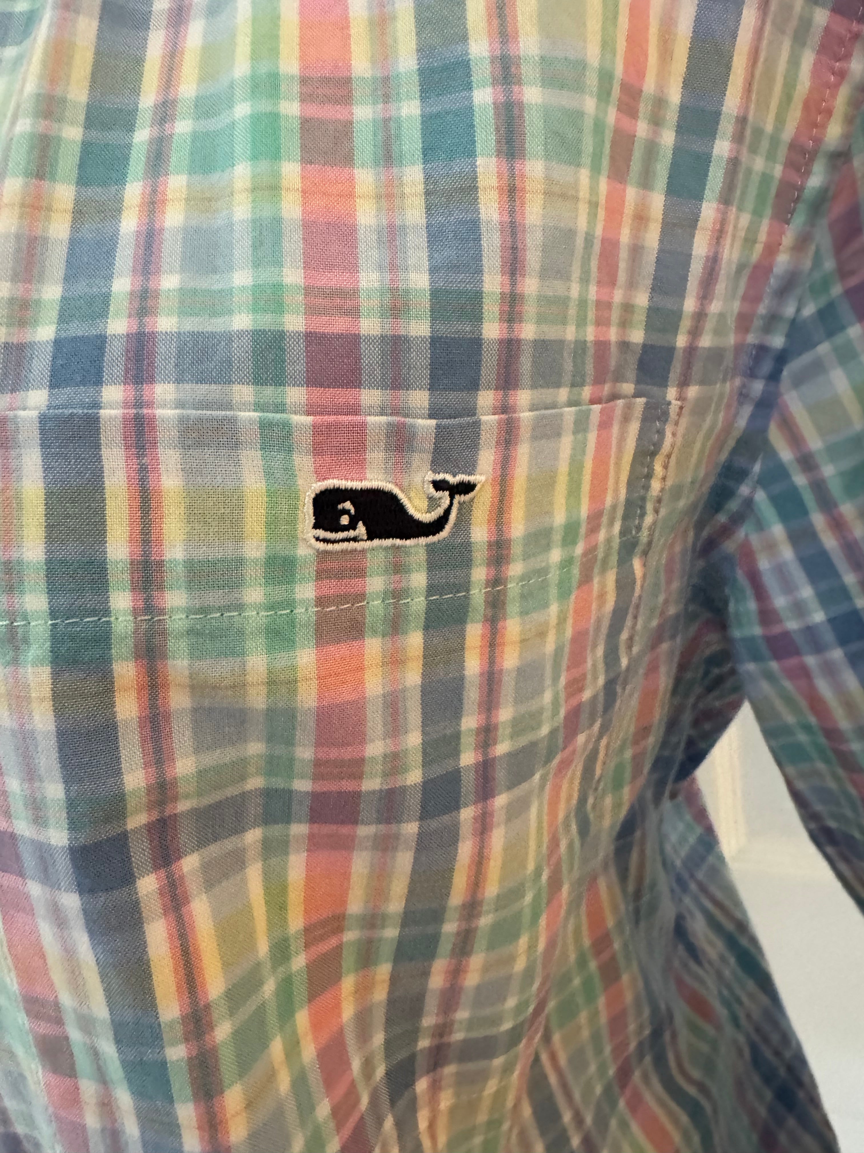 SOLD Charlotte - Vineyard Vines Ruffle Shirt - Pastel Colored Plaid - Size Large/Extra large