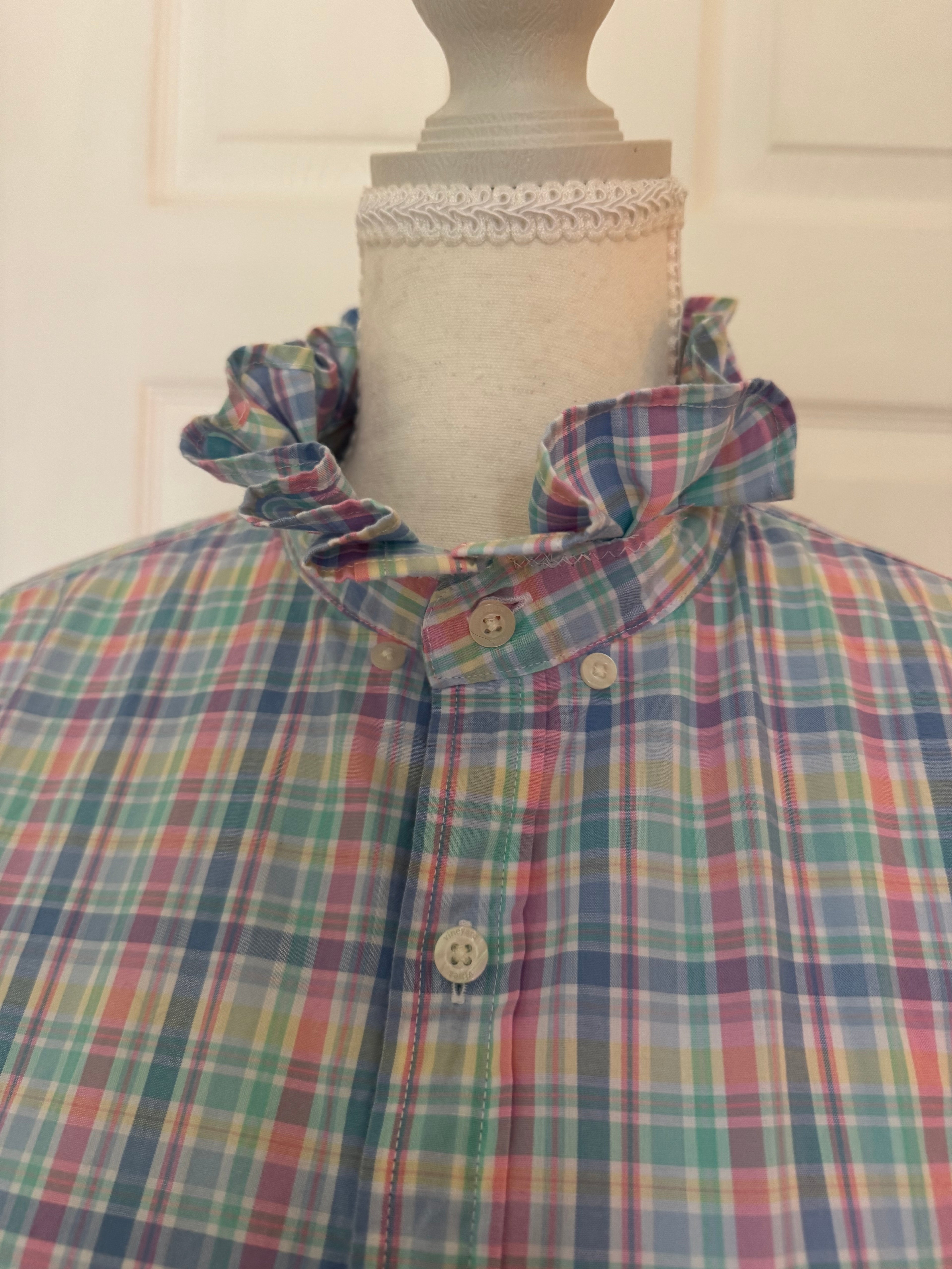 SOLD Charlotte - Vineyard Vines Ruffle Shirt - Pastel Colored Plaid - Size Large/Extra large