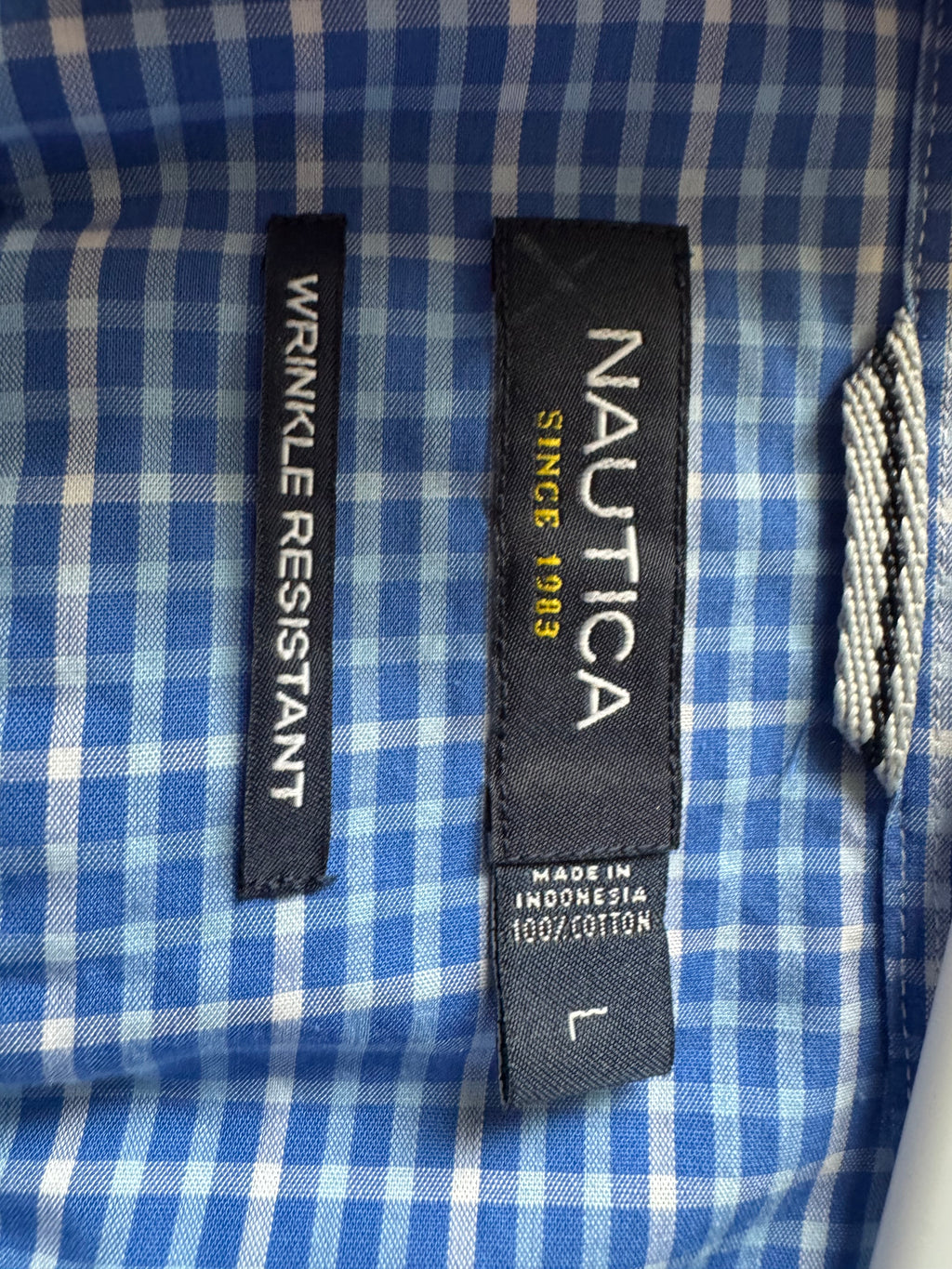 SOLD Hazel - Nautica Mens Upcycled Ruffle Shirt - Blue Plaid - Size Medium