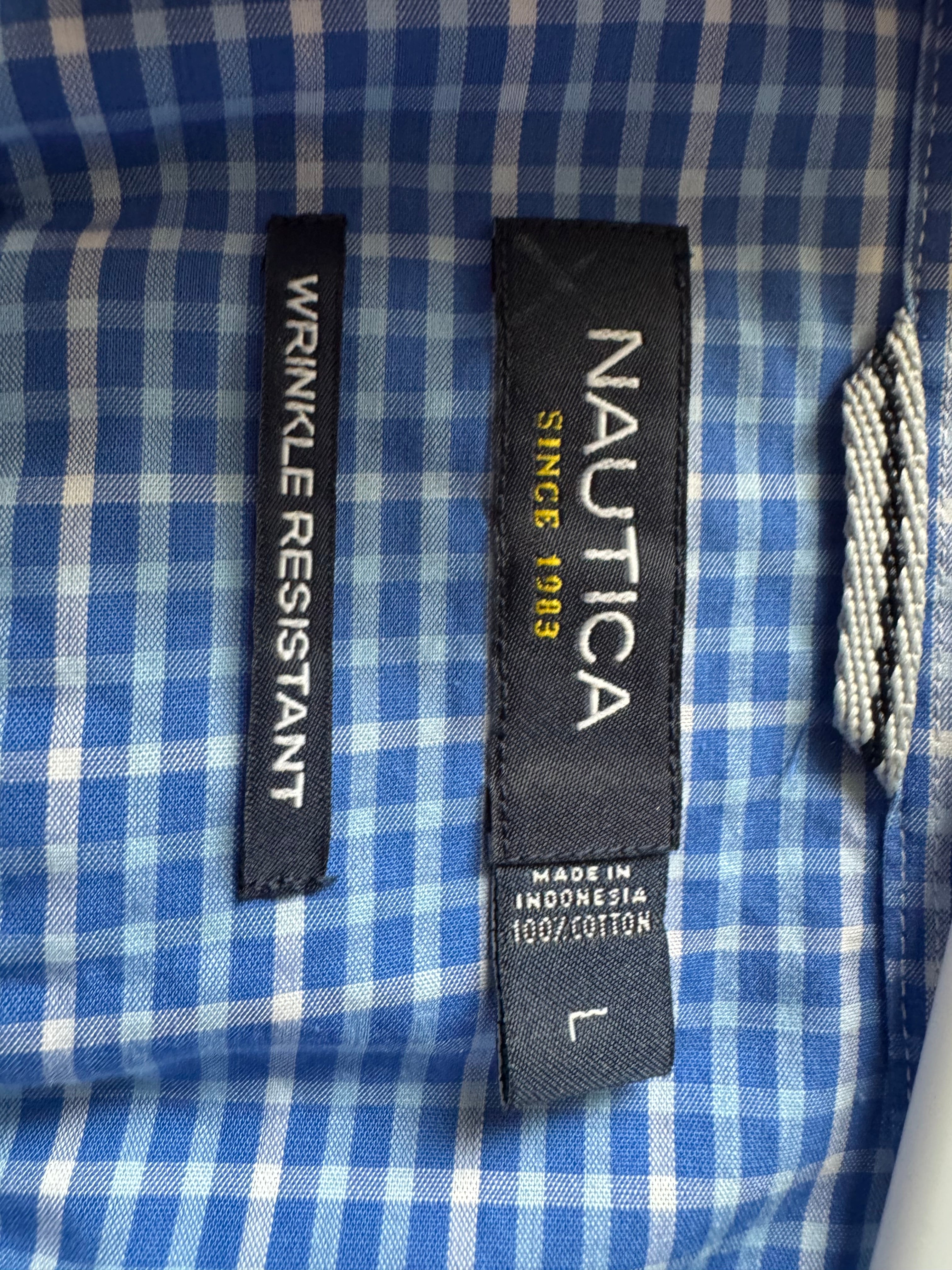 SOLD Hazel - Nautica Mens Upcycled Ruffle Shirt - Blue Plaid - Size Medium