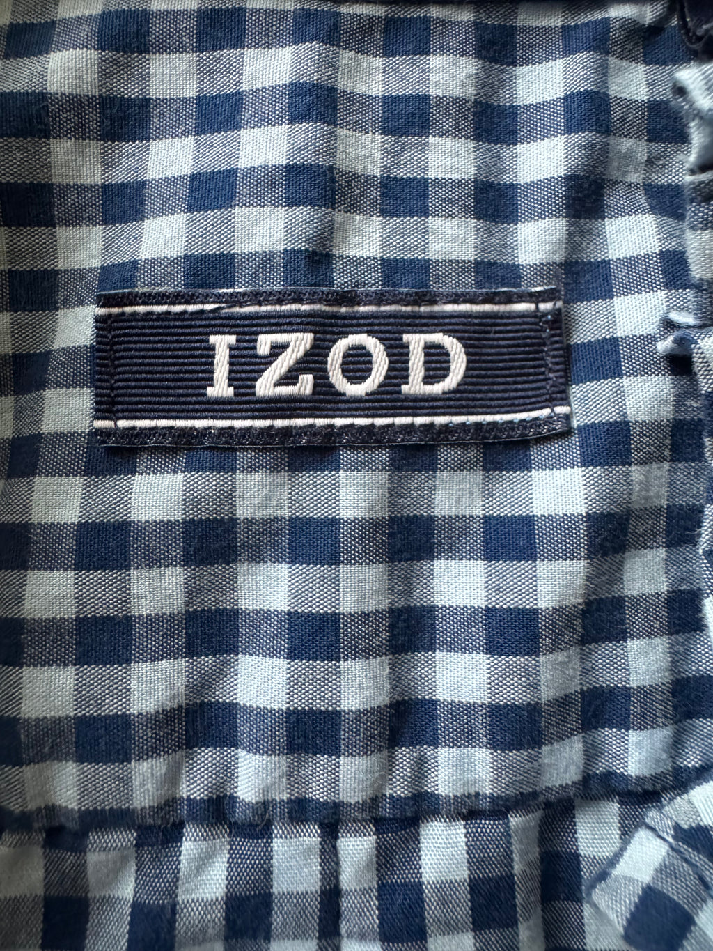 SOLD Violet - IZOD Mens Upcycle Ruffle Shirt Navy/Light Blue check - size Medium/Large