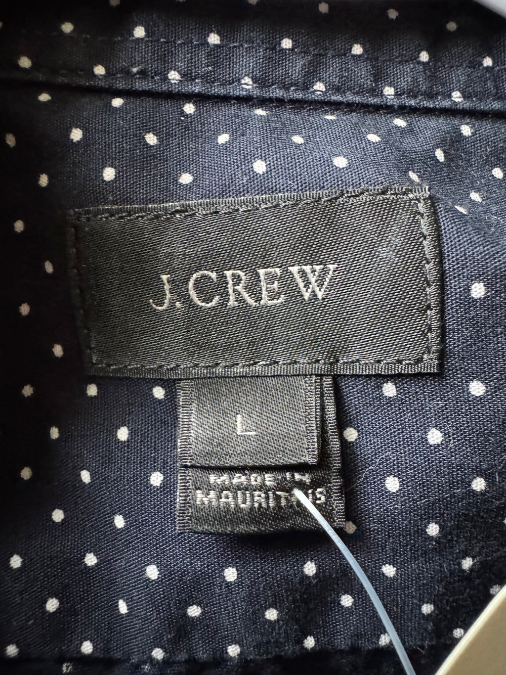 SOLD Ivy - J Crew Mens Ruffled Shirt - Navy with White Polka Dots - Size XL