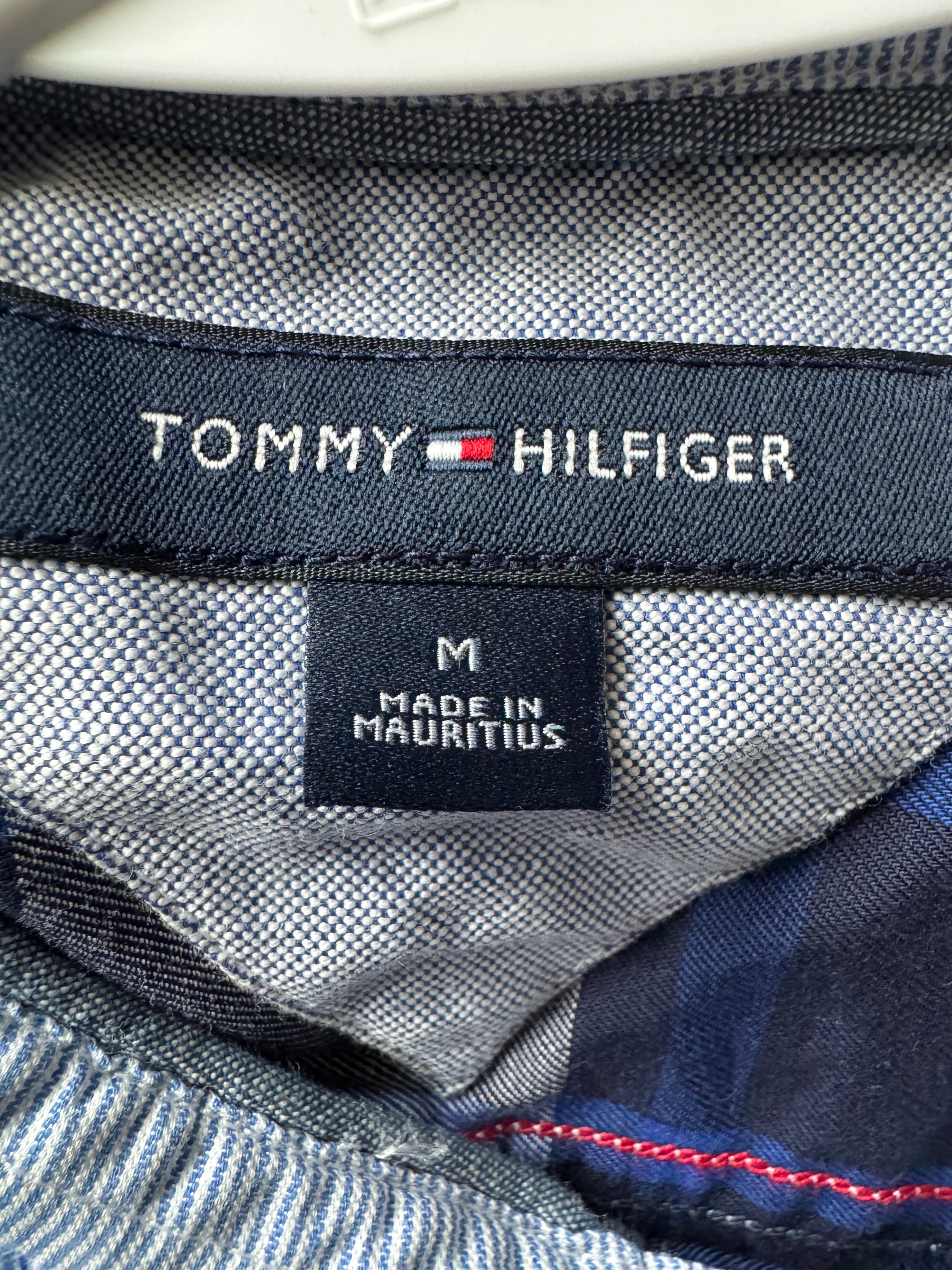 Sold Brooklyn - Tommy Hilfiger Mens Upcycled Ruffled Shirt - blue/black/white plaid - size Medium/Large