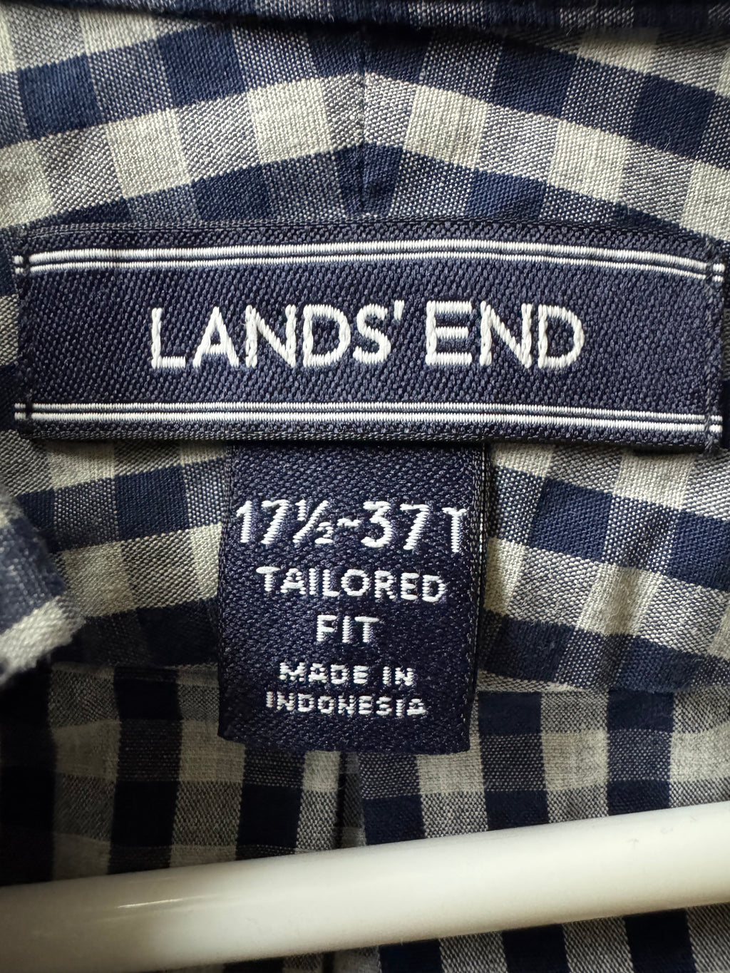 SOLD Avery - Land's End Mens Ruffled Shirt - Navy Check - size Medium/Large