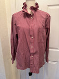 SOLD Hillary - Mens Upcycled Ruffle Shirt - Red Plaid - Size Medium