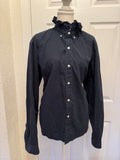 SOLD Ivy - J Crew Mens Ruffled Shirt - Navy with White Polka Dots - Size XL