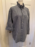 SOLD Avery - Land's End Mens Ruffled Shirt - Navy Check - size Medium/Large