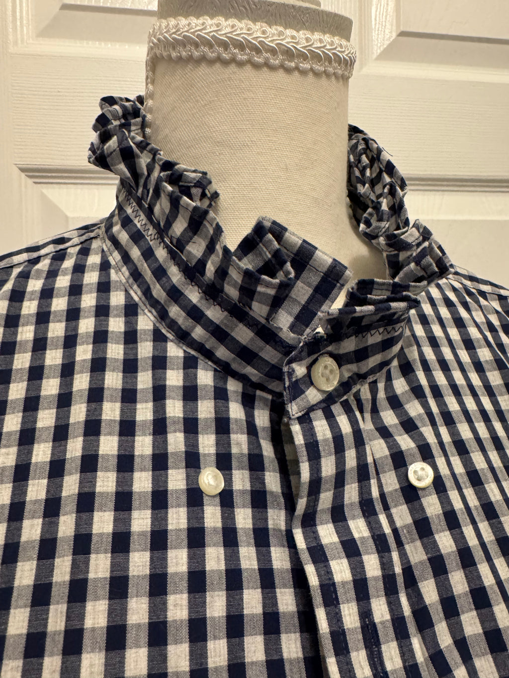 SOLD Quinn - Gap Men's Upcycled Ruffle Shirt - Black Check - Size Small