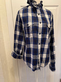 Sold Brooklyn - Tommy Hilfiger Mens Upcycled Ruffled Shirt - blue/black/white plaid - size Medium/Large