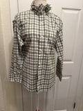 SOLD Nora - Banana Republic Men's Upcycled Ruffle Shirt - Olive Green Plaid - Size Small/Medium