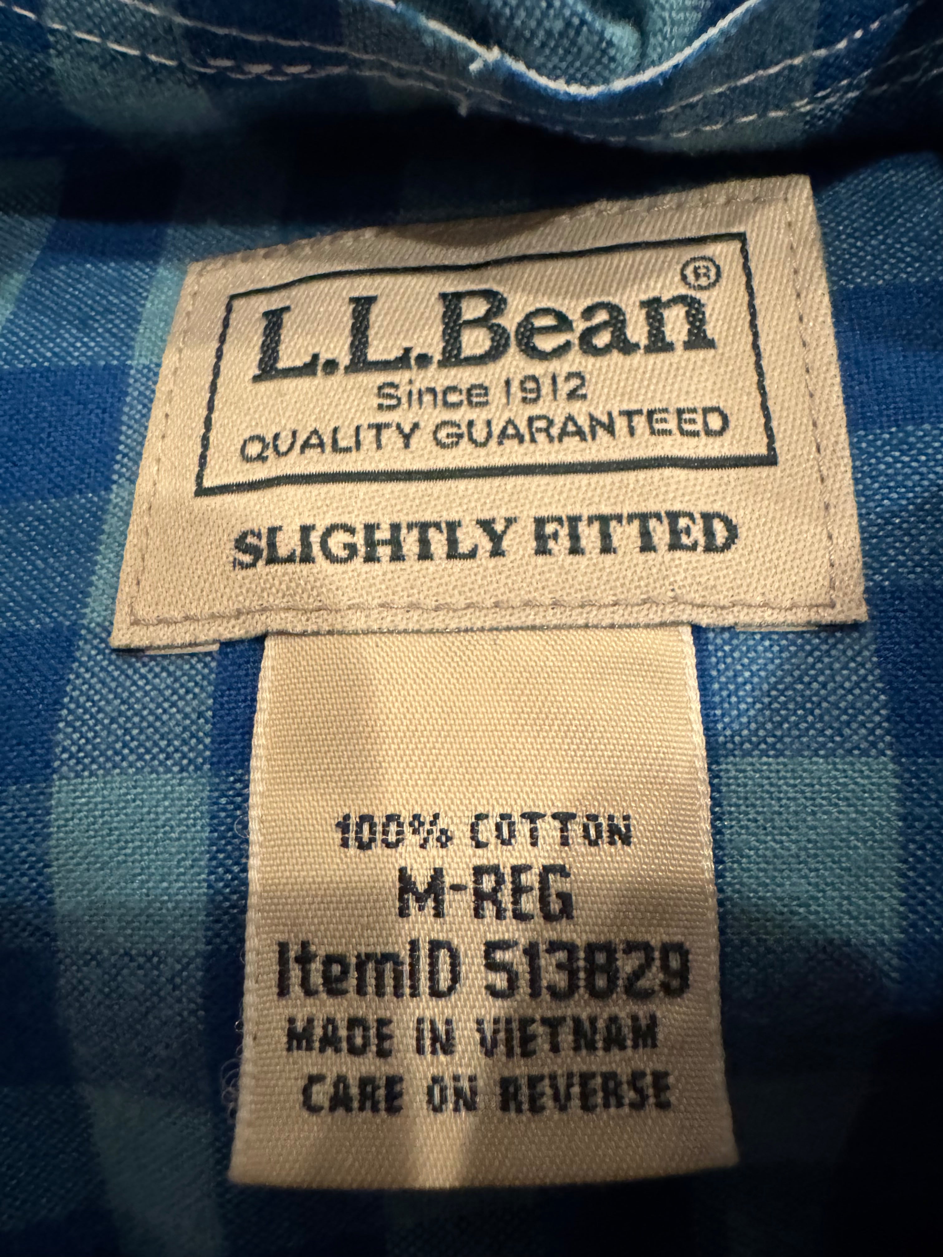 SOLD Mia - LL Bean Men's Upcycled Ruffle Shirt - Blue flannel Checked - size small