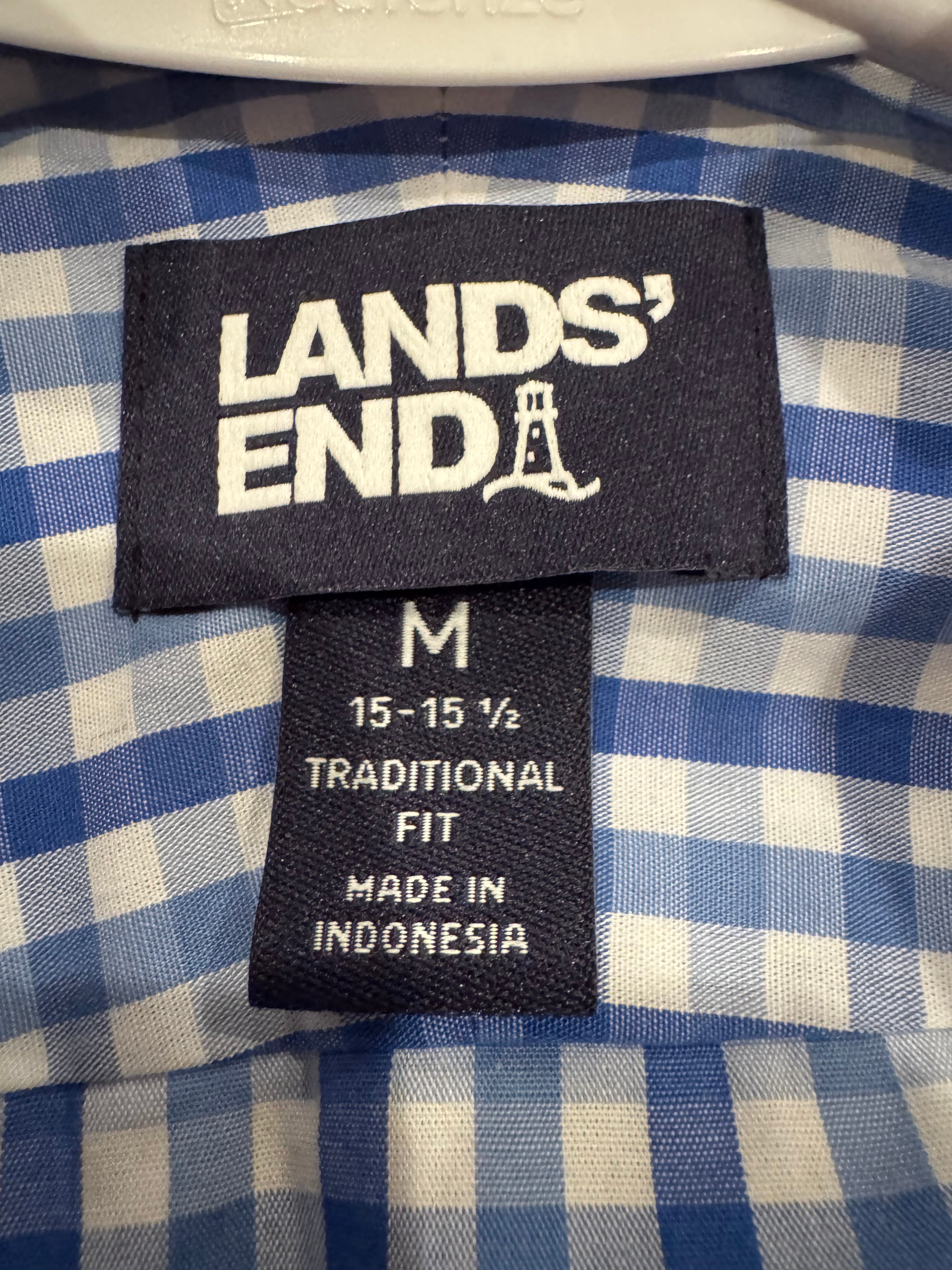 SOLD Ava - Lands End Mens Upcycled Ruffle Shirt - Blue Plaid - Size Small/Medium