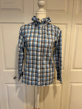 Sally - Mens Upcycled Ruffle Shirt - Light Blue Plaid - Size Medium