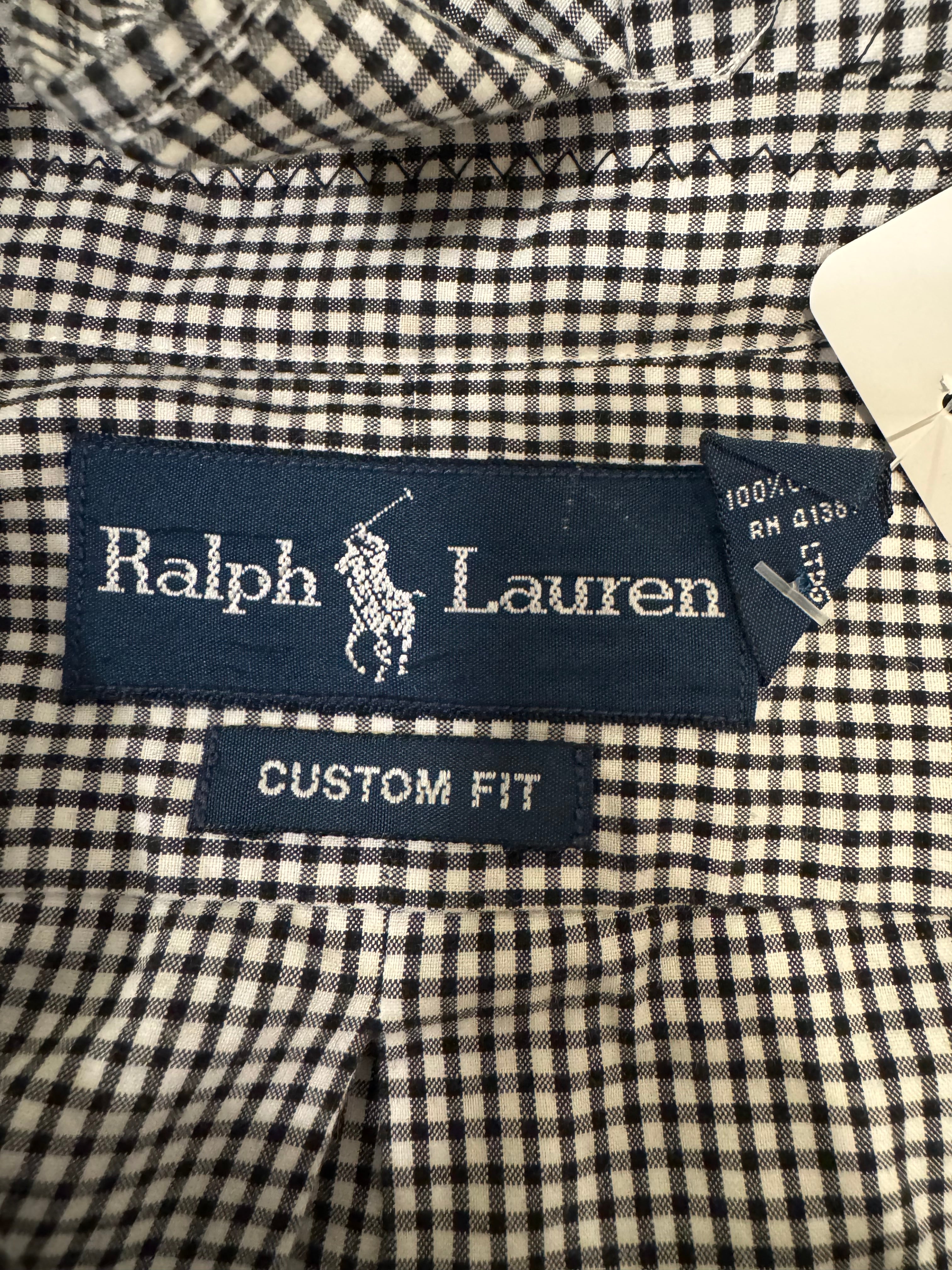 SOLD Aniston - Ralph Lauren Mens Upcycled Ruffle Shirt - Blk/wht Checked - Size Medium