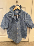 Marlow - Gap Brand New Mens Ruffle Collar Shirt - Short Sleeve -Blue Floral – Large