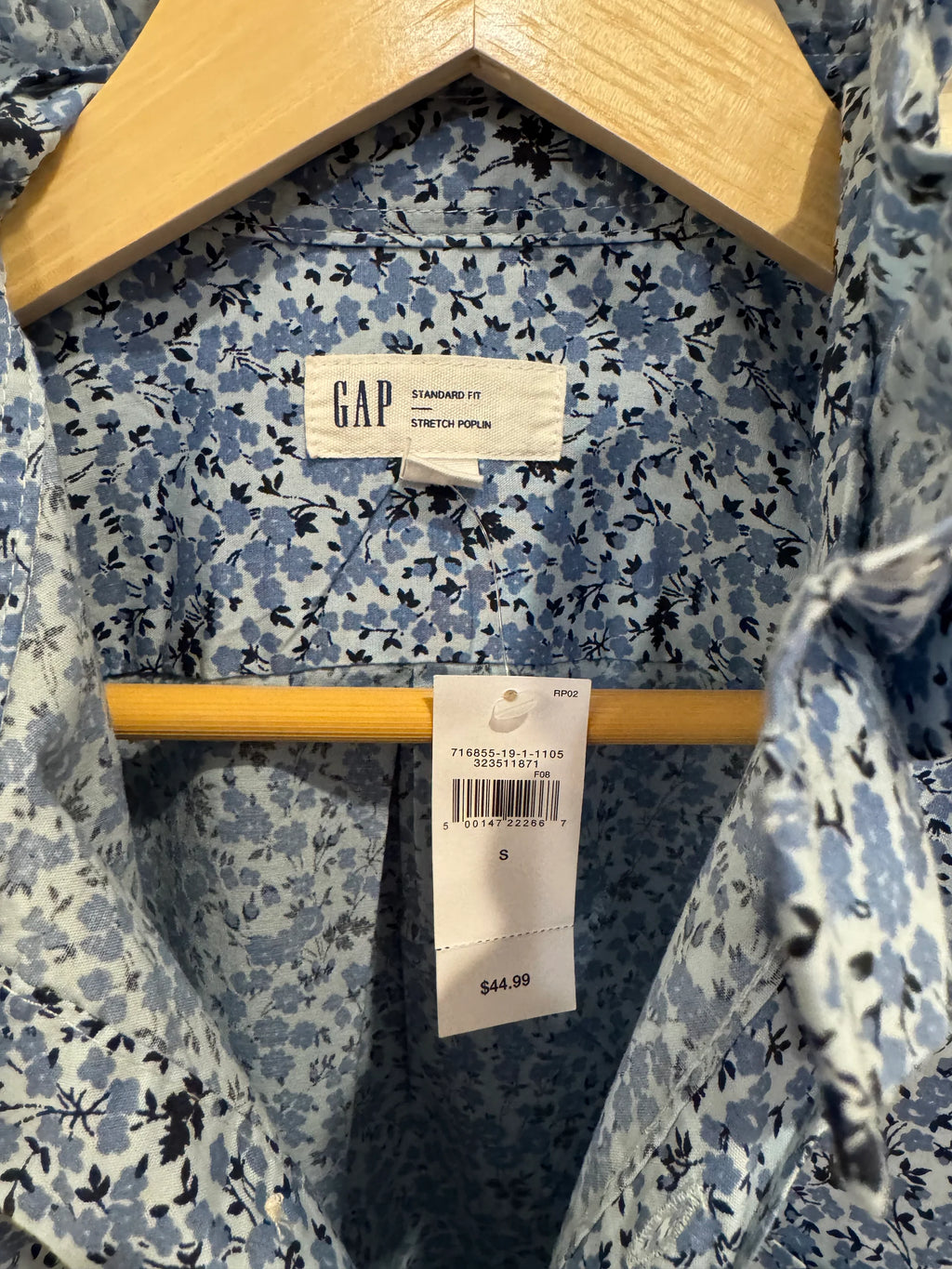 Marlow - Gap Brand New Mens Ruffle Collar Shirt - Short Sleeve -Blue Floral – Large